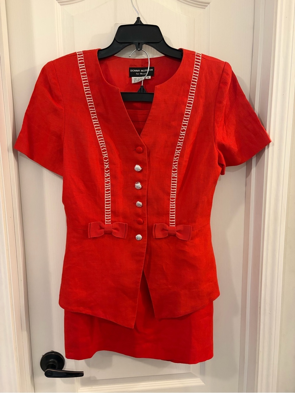 Donna Morgan Vintage Vibrant Red Skirt Set with Bow Accents
